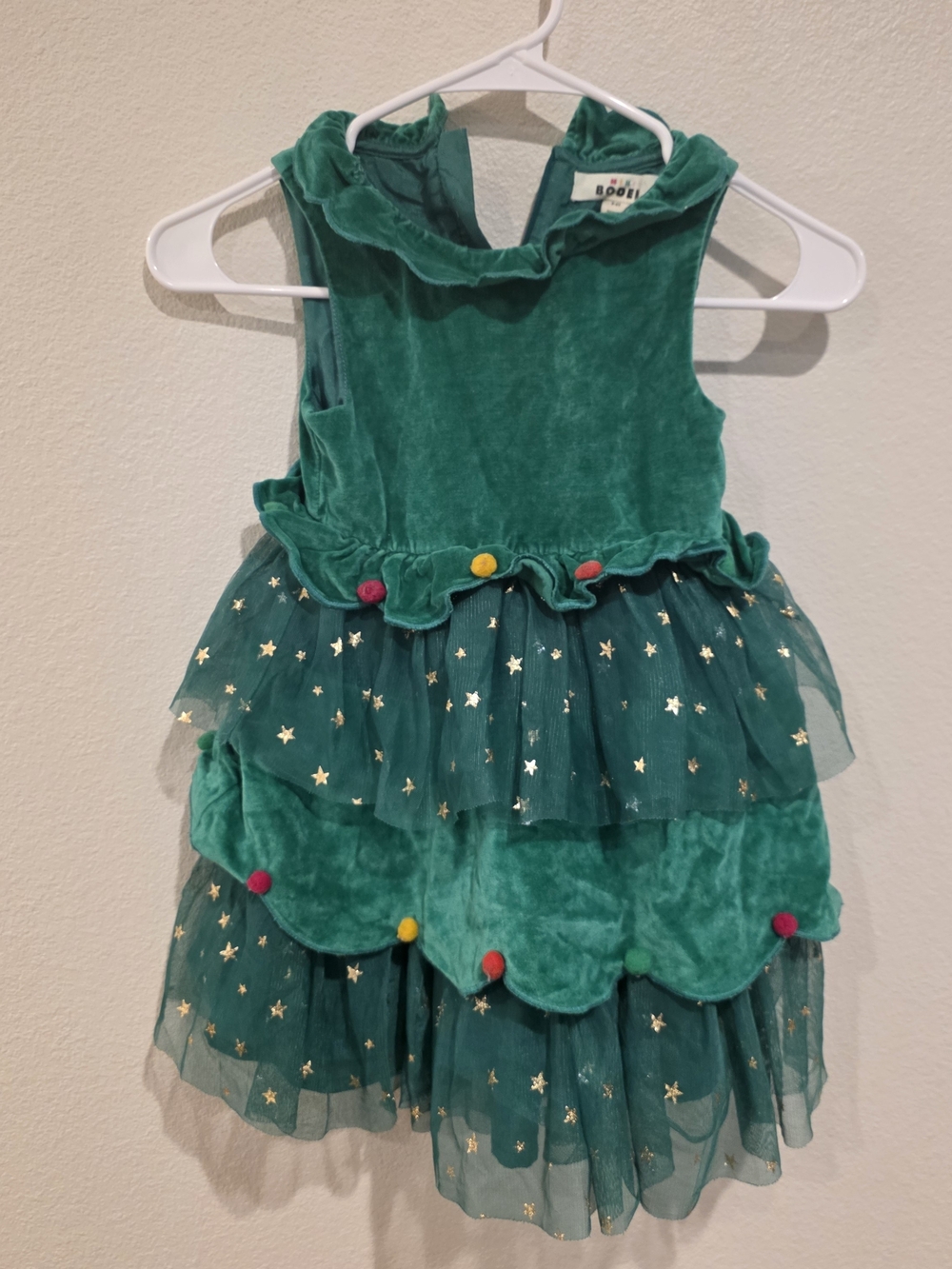 Mini Boden Emerald Green Velvet Star Tulle Christmas Dress